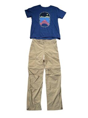 REI Boys Convertible Cargo Pants & Hanna Andersson Adventure Tee Set M 10-12